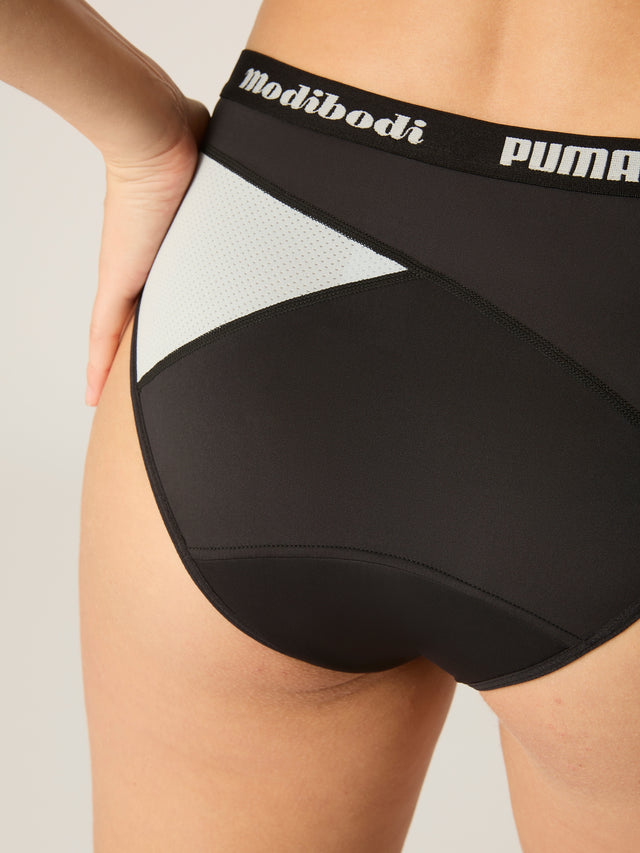 Puma X Modibodi Active Hi Cut Full Brief Moderate Black/Platinum Grey