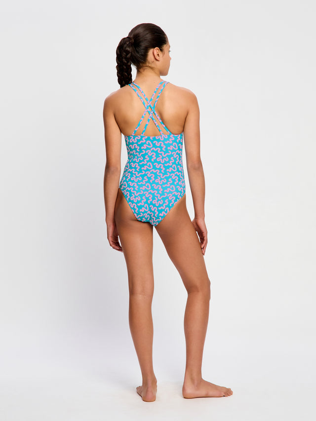 Teen Swimwear Cross Back One Piece Super Wavy Blue