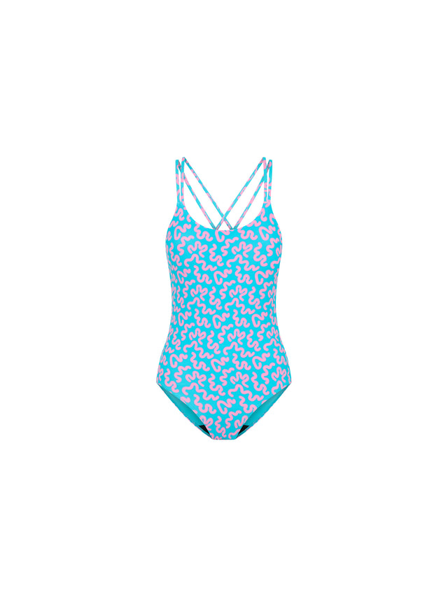 Teen Swimwear Cross Back One Piece Super Wavy Blue