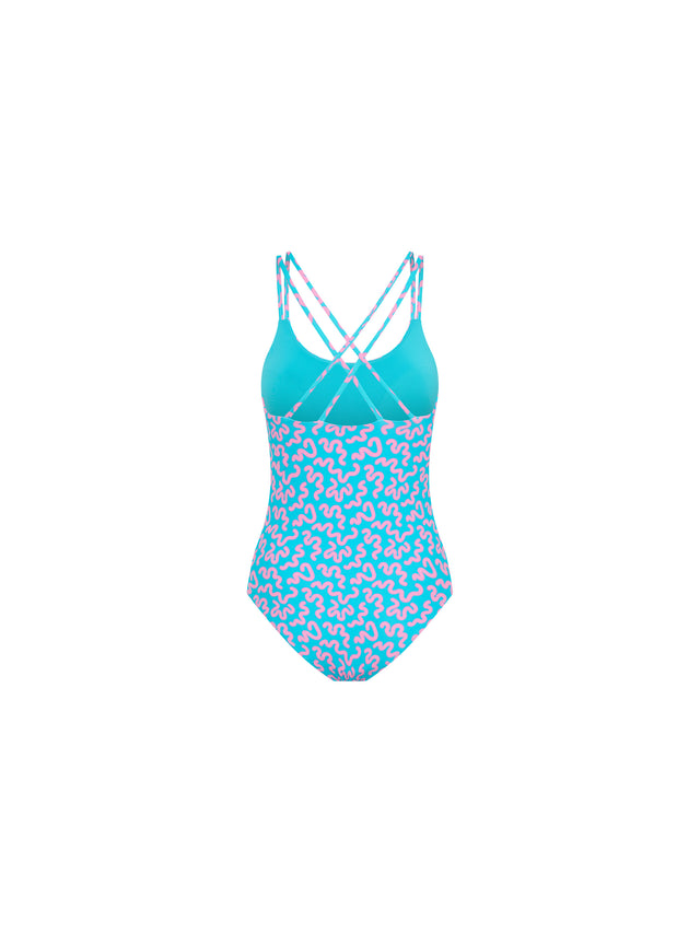 Teen Swimwear Cross Back One Piece Super Wavy Blue