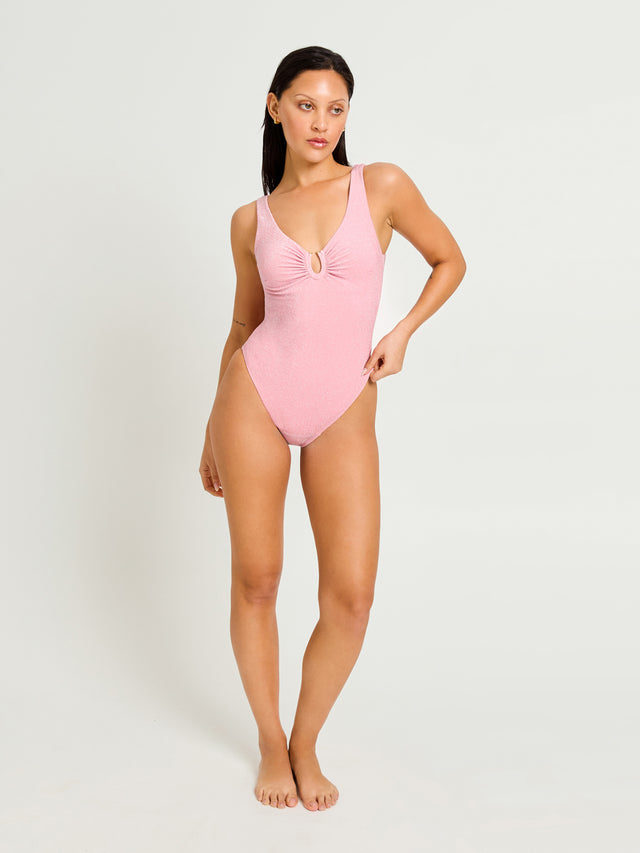 Swimwear Shimmer V Neck One Piece Light Peony Pink