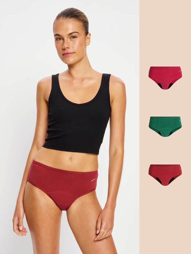 Basic Mid-Rise Brief 3 Pack Moderate Red Ochre/Cerise Pink/Fir Green
