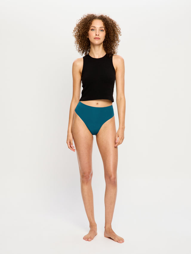 Seamfree Hi Waist Cheeky Teale Blue & Thong Black 2 Pack