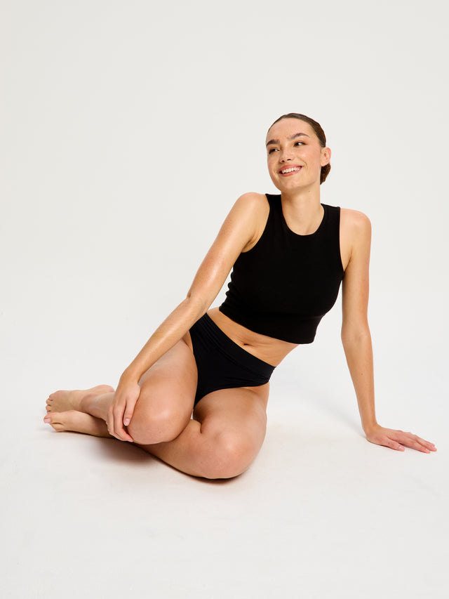 Modicomfort Seamless Hi Waist Cheeky Teale Blue & Thong Black 2 Pack