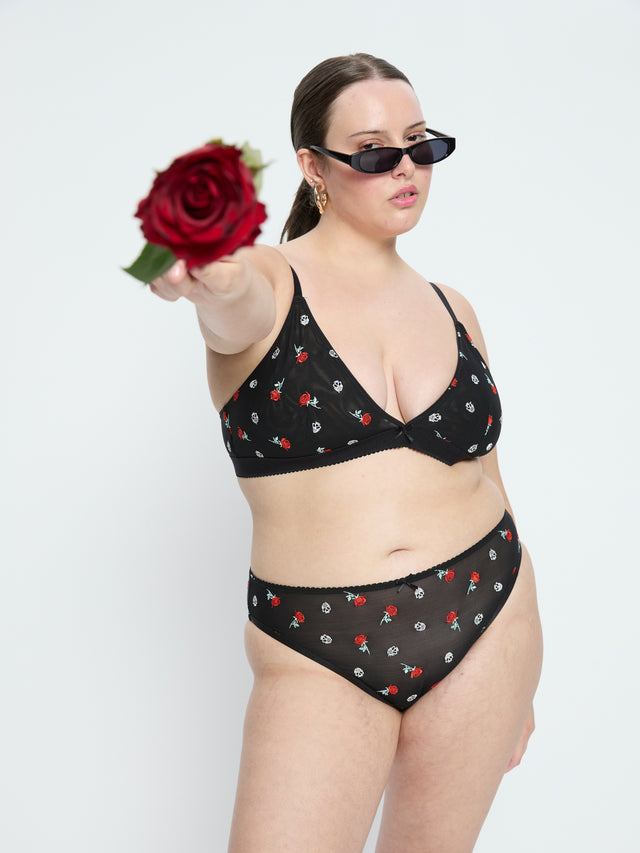 Intimates V Day Cheeky Brief Moisture Wicking Black Rose