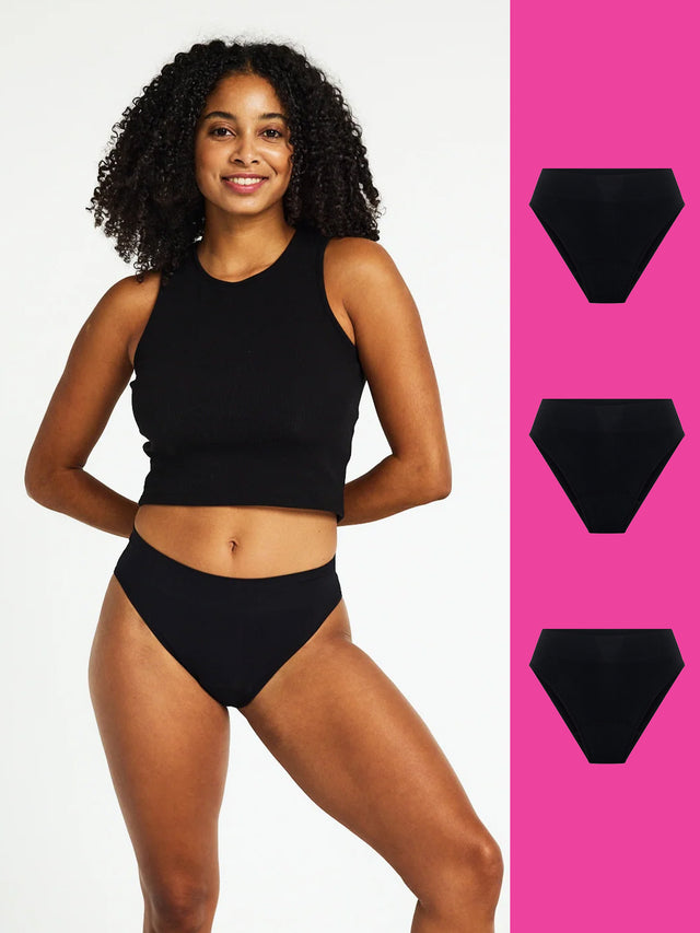 ModiComfort Seamless Hi-Leg Brief Moderate Black 3 Pack