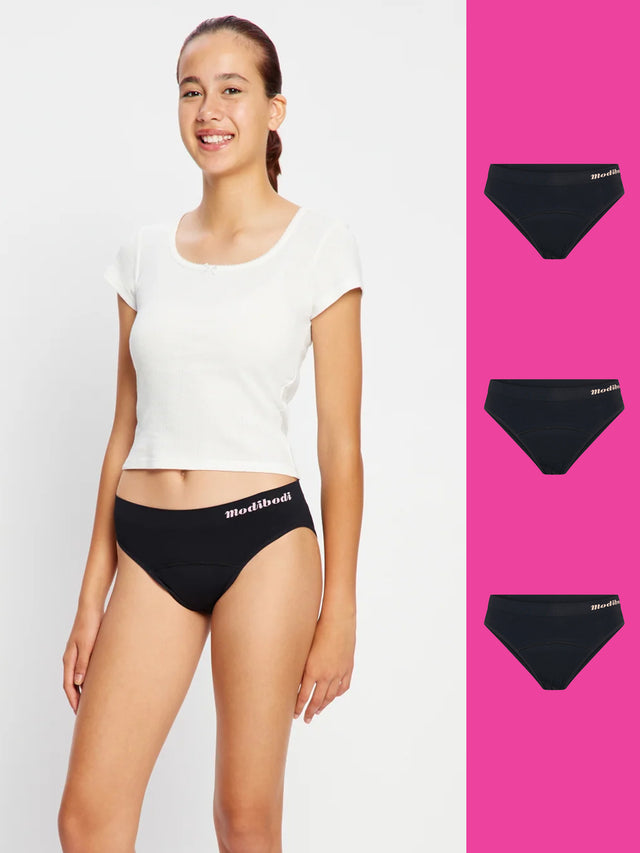 ModiComfort Seamless Teen Hipster Bikini Moderate Black 3 Pack