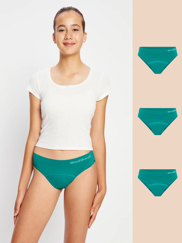 ModiComfort Seamless Teen Hipster Bikini Moderate Enchanted Green 3 Pack