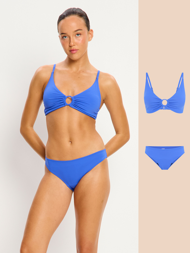 Swimwear Plunge Top & Bikini Bottom Set Electric Indigo