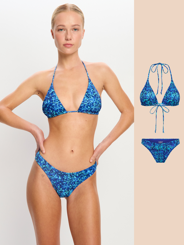 Tidal Swimwear Triangle Bikini Top & Cheeky Bottom Set Python Blue