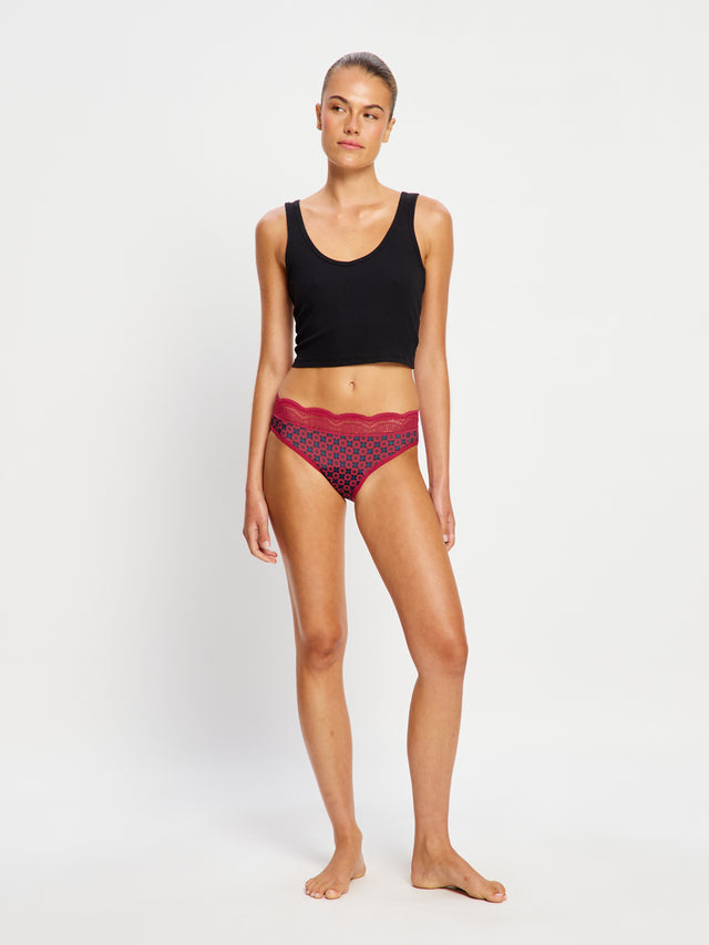 Sensual Hi Waist Bikini Moderate Geo Tile Pink