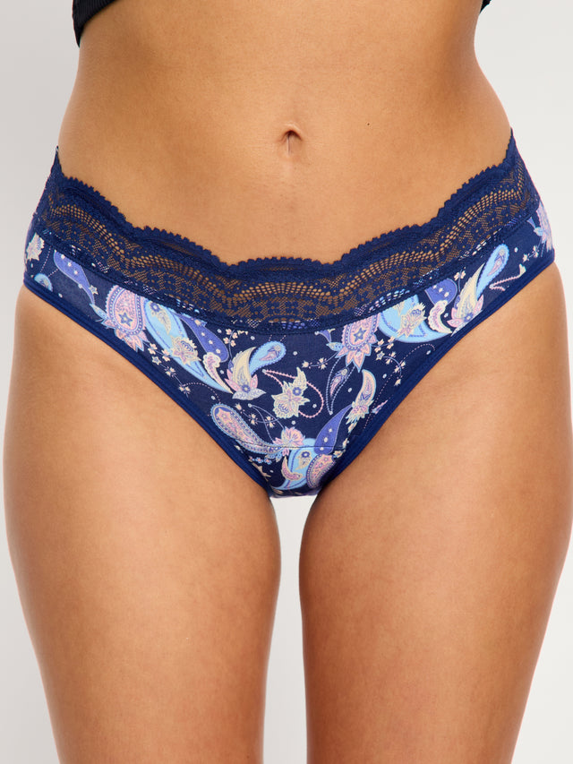 Sensual Hi Waist Bikini Moderate Opulent Paisley Navy