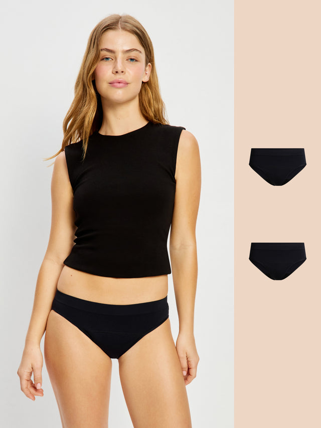 Teen Soft Stretch Seamless Hipster Bikini 2 Pack Moderate Black