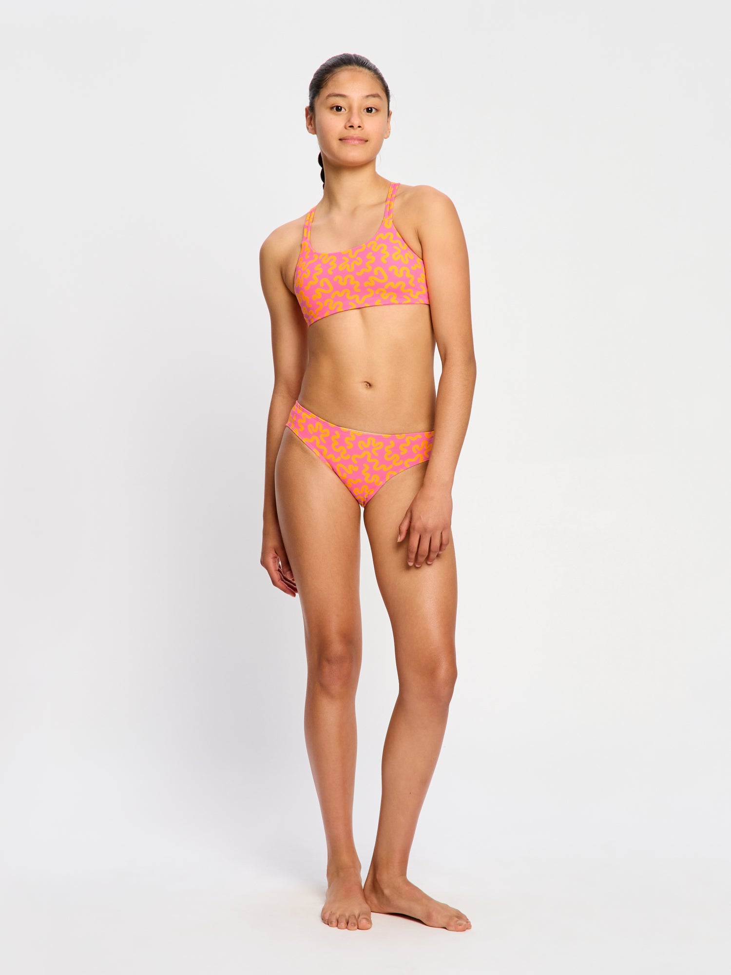 Teen Swimwear Cross Back Crop Top - Wavy Pink | Modibodi – Modibodi US