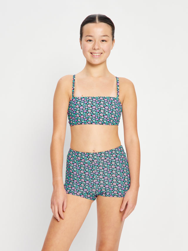 Teen Swimwear Bandeau Strap Crop Top Luna Blossom Black