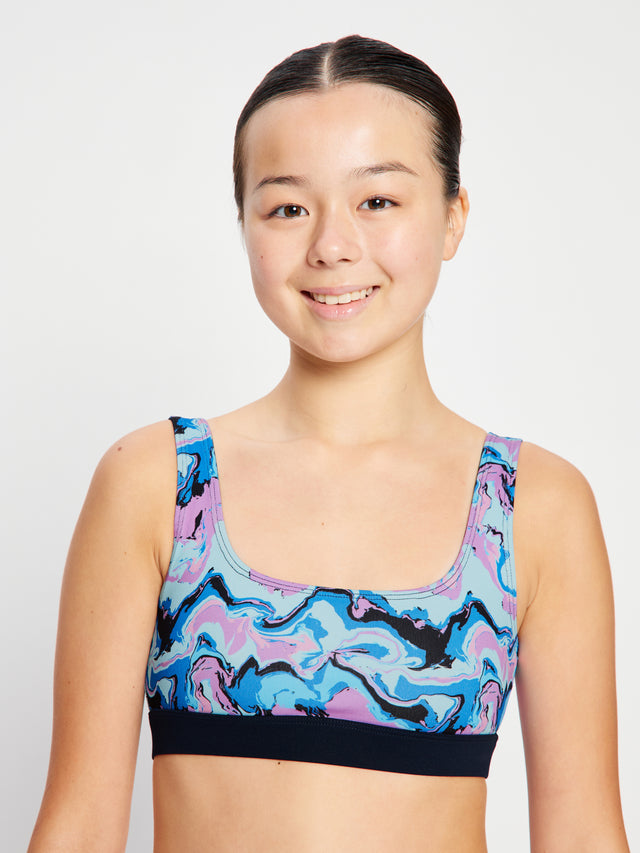 Teen Swimwear Performance Reversible Crop Top Marble Blue