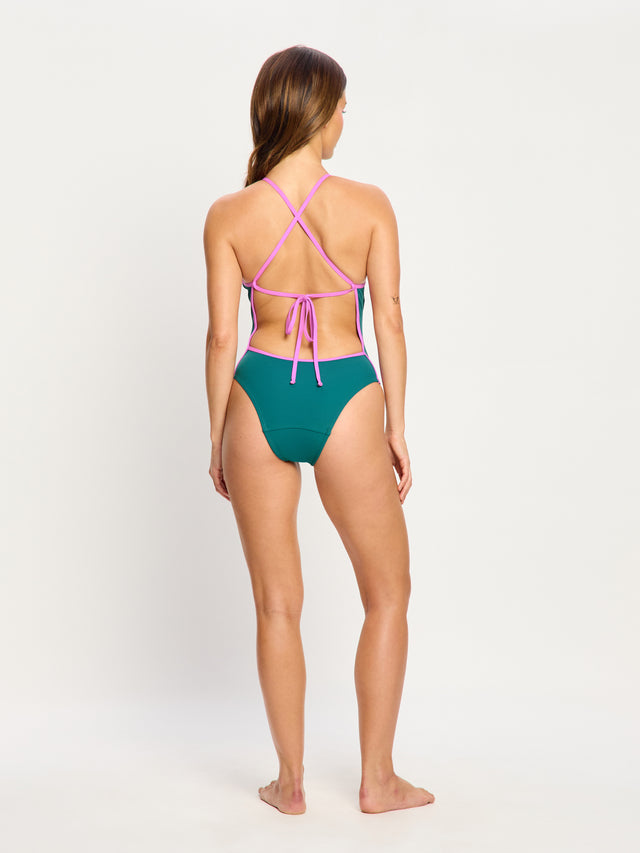 Puma X Modibodi Swimwear Deep Plunge One Piece Super Emerald Ice