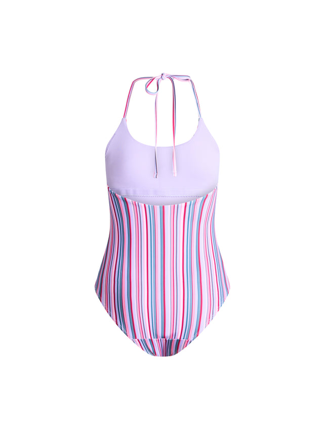 Teen Swimwear Halter One Piece Super Violet Rose Stripe