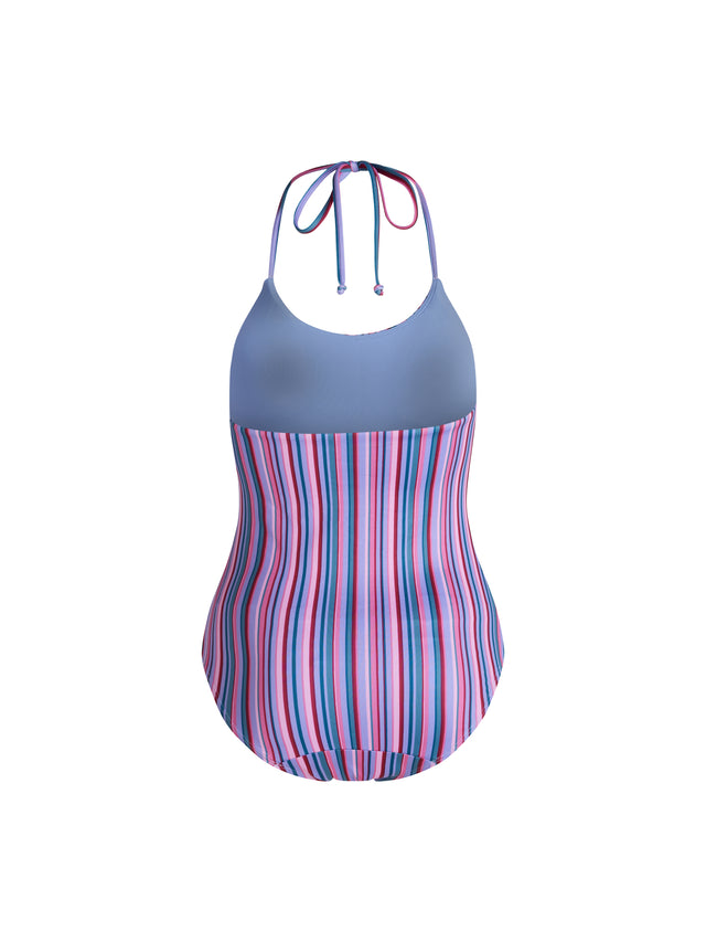 Teen Swimwear Halter One Piece Super Violet Rose Stripe