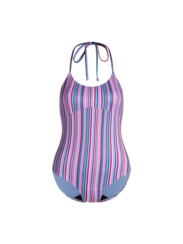 Teen Swimwear Halter One Piece Super Violet Rose Stripe