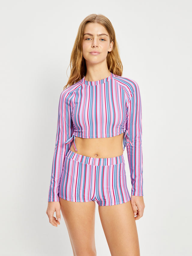 Teen Swimwear Crop Rash Top Violet Rose Stripe