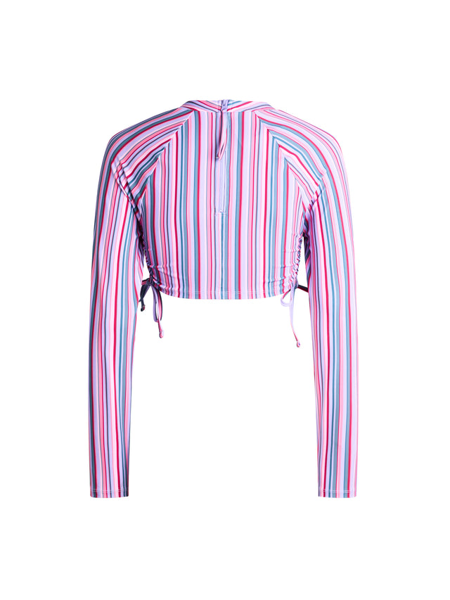 Teen Swimwear Crop Rash Top Violet Rose Stripe