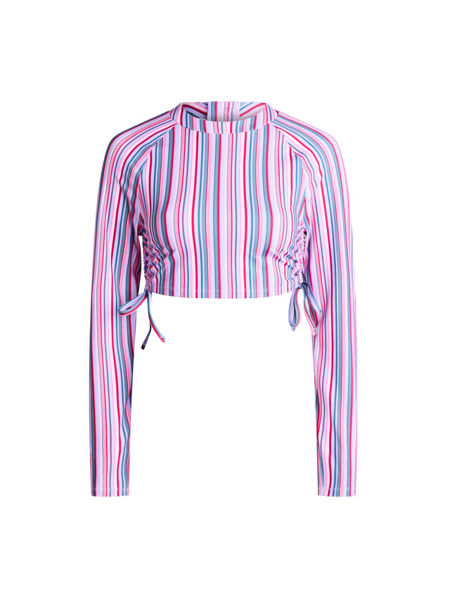 Teen Swimwear Crop Rash Top Violet Rose Stripe