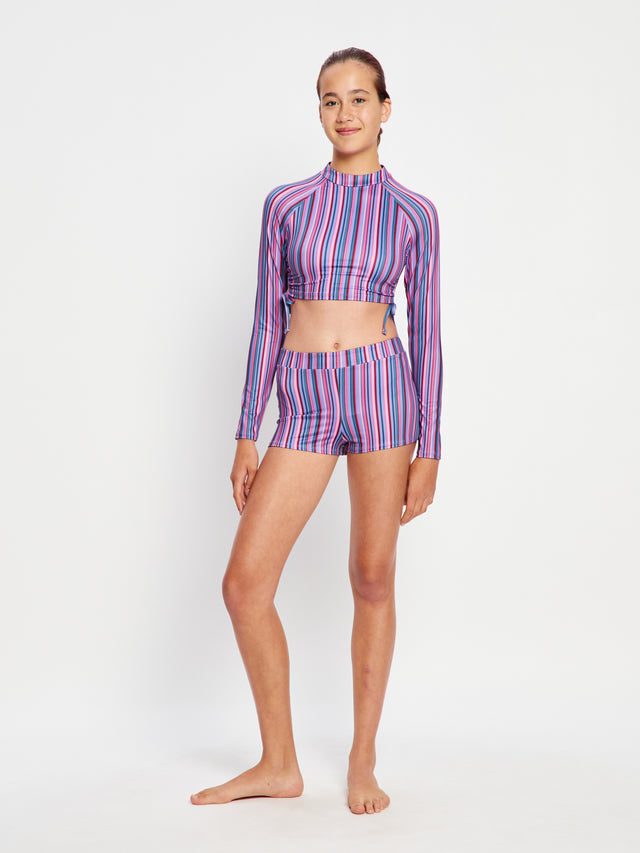 Teen Swimwear Crop Rash Top Violet Rose Stripe