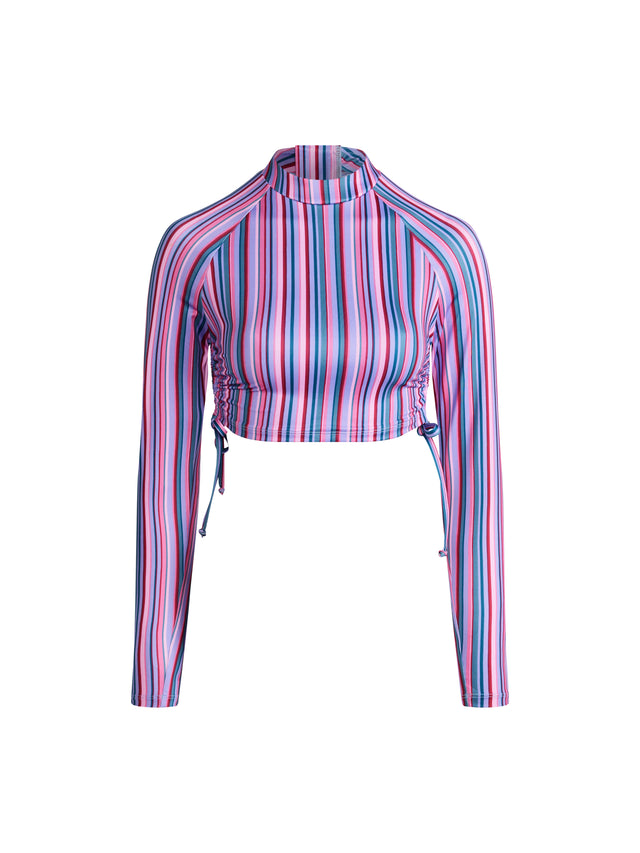 Teen Swimwear Crop Rash Top Violet Rose Stripe